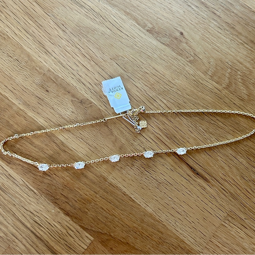 Kendra Scott Cailyn Crystal Strand Necklace in Gold & White CZ NWT - Picture 3 of 9